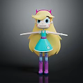 Cartoon Character With Blonde Hair Pink Horns Blue Dress Purple Stockings And Outstretched Arms