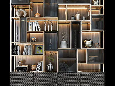 Elegant Modern Shelving Unit With Decorative Books Vase Lighting And Compartments 3d model