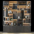 Elegant Modern Shelving Unit With Decorative Books Vase Lighting And Compartments