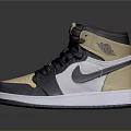 High Top Black Gold White Shoes With Nike Swoosh Logo And White Sole