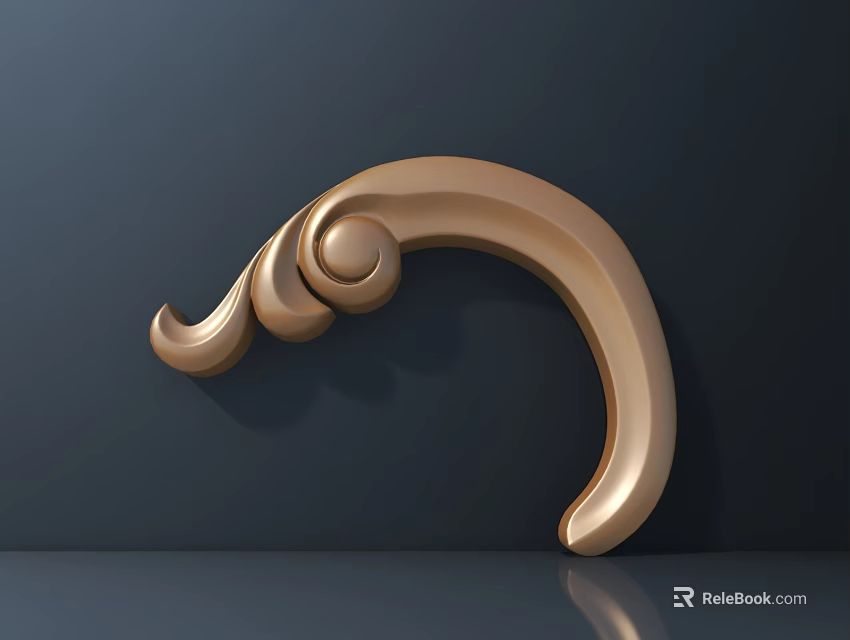 Golden Curved Scroll Carving Decorative Piece With Ornate Design For Furniture 3d model 