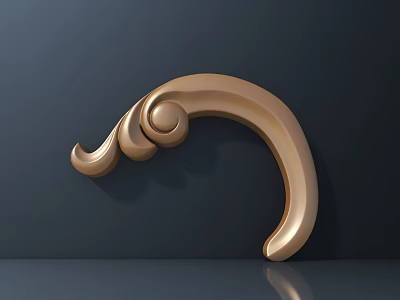 Golden Curved Scroll Carving Decorative Piece With Ornate Design For Furniture 3d model
