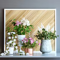 Bonsai Potted Plants With Pink White Flowers In Ceramic Copper Gray Pots