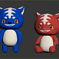 Smiling Blue And Red Tiger Cartoon Game And Movie Characters With White Stripes Orange Eyes