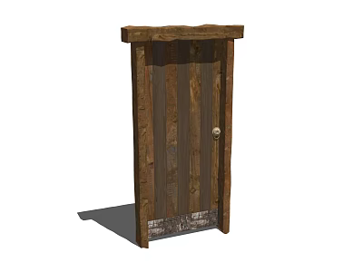 Wooden Swing Door With Rustic Frame And Vertical Slats Natural Design 3d model