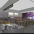 Burghe Snacks Restaurant With Open Counter Area Tables Red Napkins Menu Posters And Refrigerated Displays