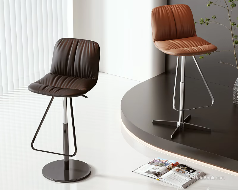 Modern Dark Brown and Light Brown Bar Stools with Metal Frames in Minimalist Interior 3d model 