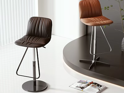 Modern Dark Brown and Light Brown Bar Stools with Metal Frames in Minimalist Interior 3d model