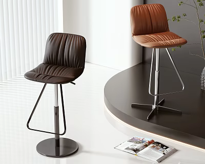 Modern Dark Brown and Light Brown Bar Stools with Metal Frames in Minimalist Interior 3d model