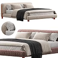 Double Bed With Quilted Upholstered Headboard Soft Velvet Pillows And Warm Knit Blanket