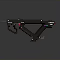 Futuristic Black Tactical Firearm With Blue Red Accents And Modern Design