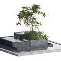 Garden Ornament With Water Pool Stone Platform Bamboo Plant And Small Greenery