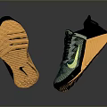 Stylish Sports Shoes With Green Black Upper Yellow Sole And Nike Logo Design