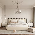 Elegant Bedroom Interior With Tufted Headboard Chandelier And Large Window View 3d model