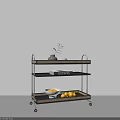 3 Tier Rolling Storage Shelf with Vase Plant Book and Fruit Bowl on White Background