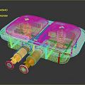 Decorative Ornament Set With Transparent Two Compartment Plastic Case And Orange Cylinders With Red Bases