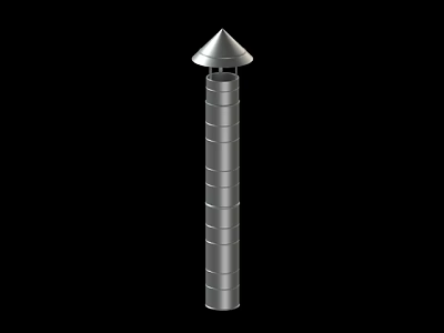 Silver Cylindrical Metal Pipe With Conical Top Cover And Ringed Surface Texture 3d model