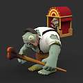 Zombie Game Character With Green Skin Tattered Shirt Brown Hat Red Roofed Cabin And Torch
