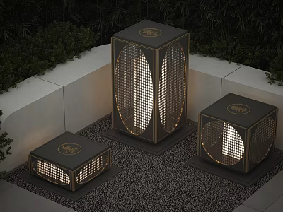 Modern Outdoor Lights With Perforated Grid Design And Warm Glow For Garden Patio 3d model