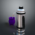 Stainless Steel Thermos Flask and Purple Cup with Straw for Daily Use