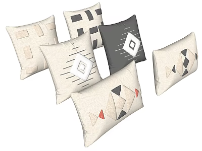 Stylish Decorative Pillows With Geometric Patterns Neutral Beige Gray Tones And Abstract Shapes 3d model