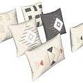 Stylish Decorative Pillows With Geometric Patterns Neutral Beige Gray Tones And Abstract Shapes
