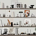 Stylish Decorative Ornament Set With Books Frames Vases On Shelves