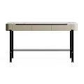 Modern Dressing Table With White Marble Top Black Metal Frame Drawers And Lower Shelf