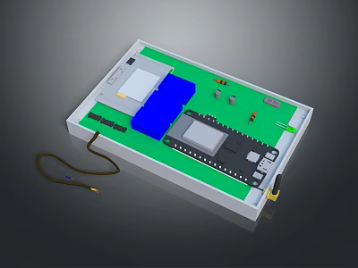 Electronic Circuit Board Module Featuring Green Baseboard Blue Component Gray Parts And Connecting Cable 3d model