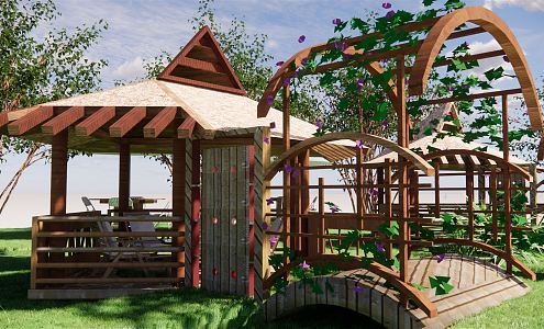 Modern Pavilion Corridor Landscape Pavilion Outdoor Tea House Waterfront Rest Pavilion Courtyard Landscape Garden Corridor 3d model