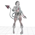 Futuristic Woman In Combat Outfit With Mechanical Tail Holding Weapon Boots And Gloves