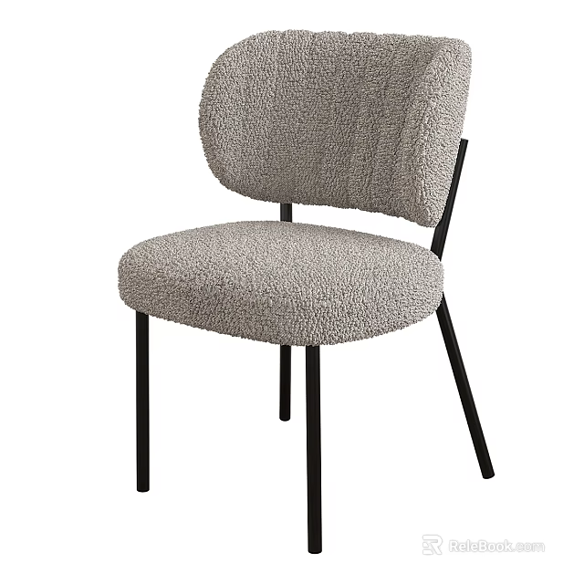 Single Seater Sofa Light Gray Soft Textured Fabric With Black Metal Legs Modern Minimalist Design 3d model 