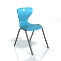 Blue Single Chair With Round Hole Backrest And Gray Metal Legs