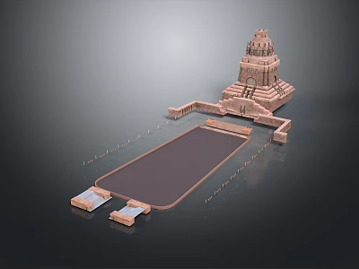 Ancient Temple Landscape With Steps Platform Rectangular Water Pool And Surrounding Small Structures 3d model