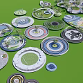 Diverse Circular And Irregular Shaped Landscape Design Layouts With Green Areas Paths 3d model