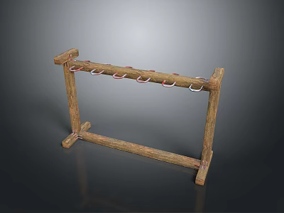 Wooden Weapon Rack With Hanging Hooks For Sword Storage And 3d model