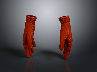 High Quality Red Leather Gloves Warm Fashionable Winter Accessories For Daily Use 3d model