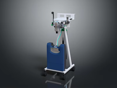 Mobile Medical Equipment With Blue Main Body White Control Panel And Rolling Wheels 3d model