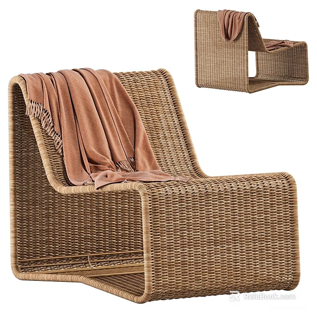 Wicker Outdoor Sofa With Brown Blanket And Side Table For Patio Use 3d model 