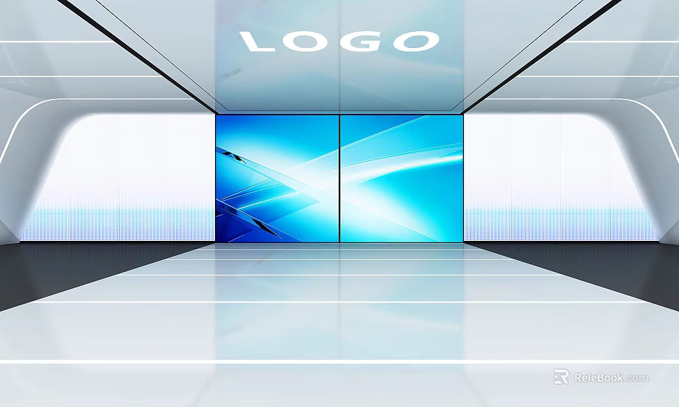 Modern Logo Display With Blue Screen Background In Clean White Space 3d model