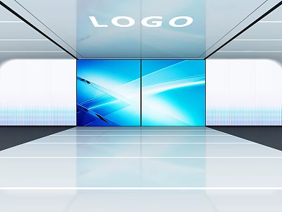 Modern Logo Display With Blue Screen Background In Clean White Space 3d model