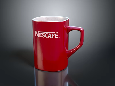 Red Nescafe Coffee Mug With White Interior For Daily Coffee Use 3d model