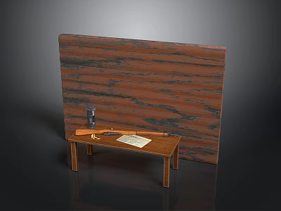 Wooden Wall Panel With Small Table Featuring Black Device Key And Paper 3d model