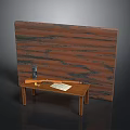 Wooden Wall Panel With Small Table Featuring Black Device Key And Paper