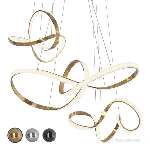 Modern Contemporary Gold And White Curved Chandelier With Unique Circular Design For Interior Decoration 3d model 