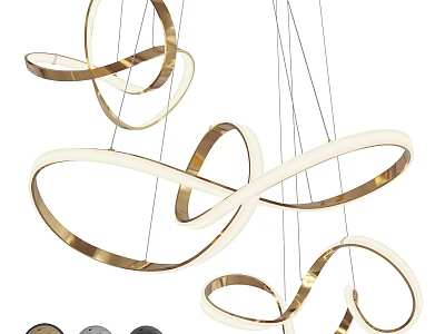 Modern Contemporary Gold And White Curved Chandelier With Unique Circular Design For Interior Decoration 3d model