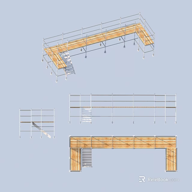 Construction Scaffolding Structure Design With Wooden Metal Components And Multiple Views 3d model