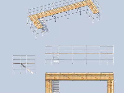 Construction Scaffolding Structure Design With Wooden Metal Components And Multiple Views 3d model