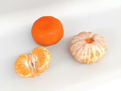 Fresh Ripe Tangerine Fruit With Whole Peeled Skin And Juicy Segments 3d model