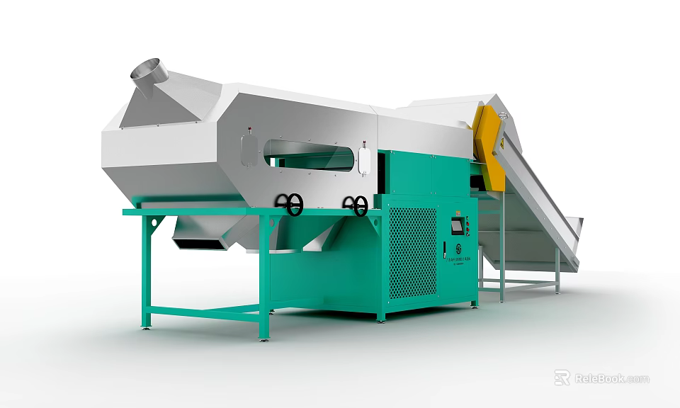 Industrial Processing Equipment With Green Body White Hopper And Yellow Conveyor 3d model 